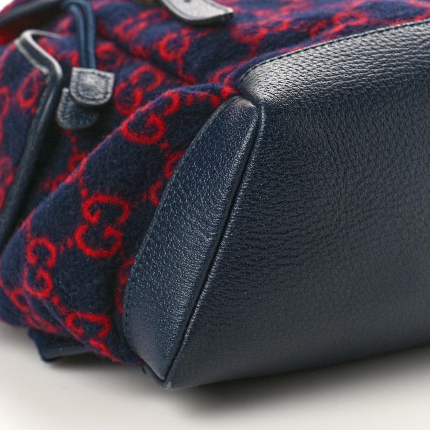 Gucci Covered Wool GG Monogram Small Double Buckle Backpack Navy Red - Banlieue91