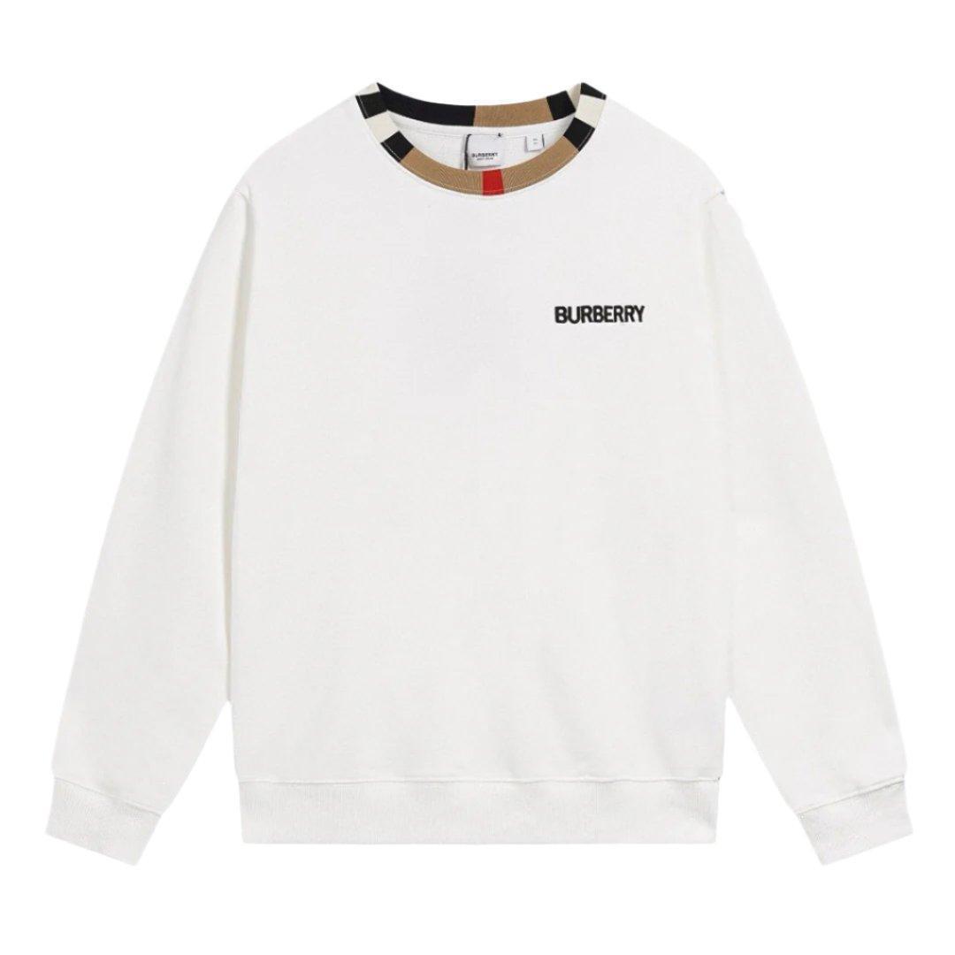 BURBERRY JARRAD WHITE COTTON ICON STRIPE COLLAR RED LOGO SWEATER - Banlieue91