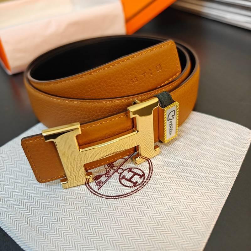 Hermes Men Gold Buckle Belt 'Brown' - Banlieue91