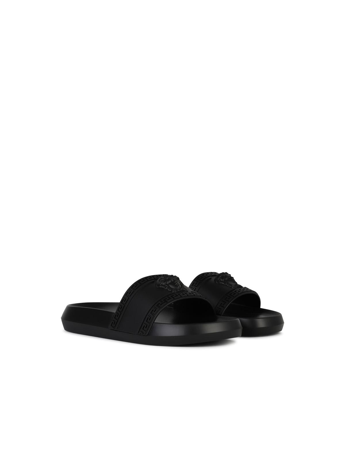Versace Black Rubber Slippers - Banlieue91 -