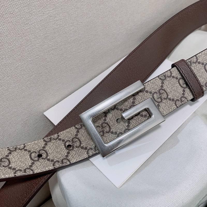 GUCCI Embellished coated-canvas and leather belt 'Grey' - Banlieue91