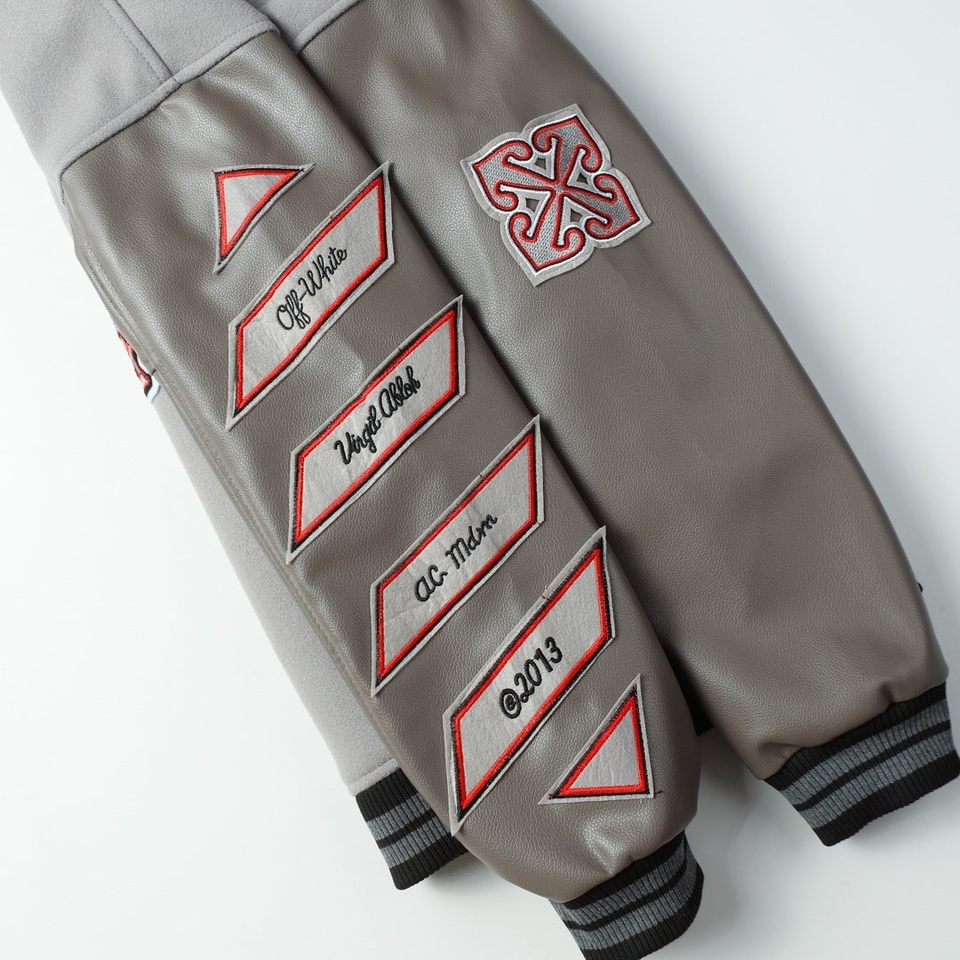 AC Milan Off-White Gray Varsity Wool Jacket - Banlieue91 -