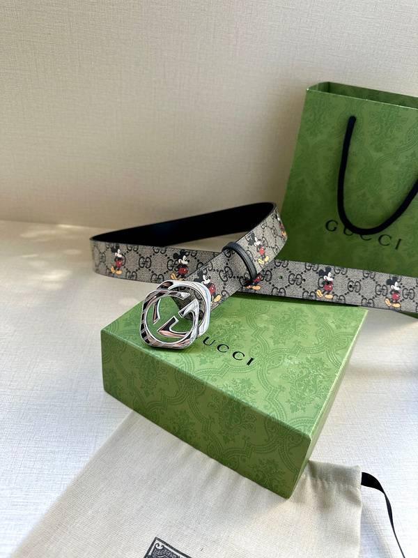 GUCCI x Mickey Mouse Embellished coated-canvas and leather belt 'Grey' - Banlieue91