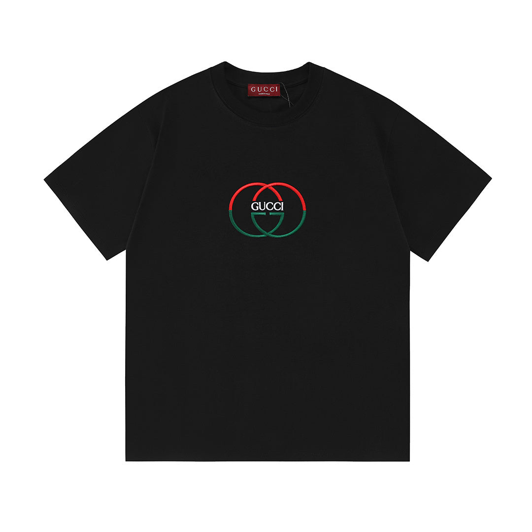 Gucci T-Shirt Without Collar 'Black' showcasing the front view with iconic Gucci logo, perfect for casual style.