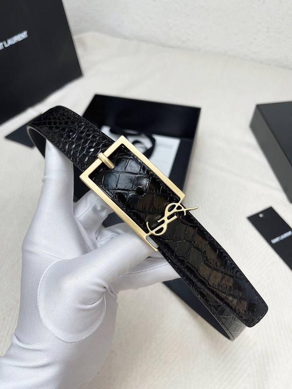 Saint Laurent Classic Monogram Square Buckle Belt Crocodile Embossed Leather - Banlieue91