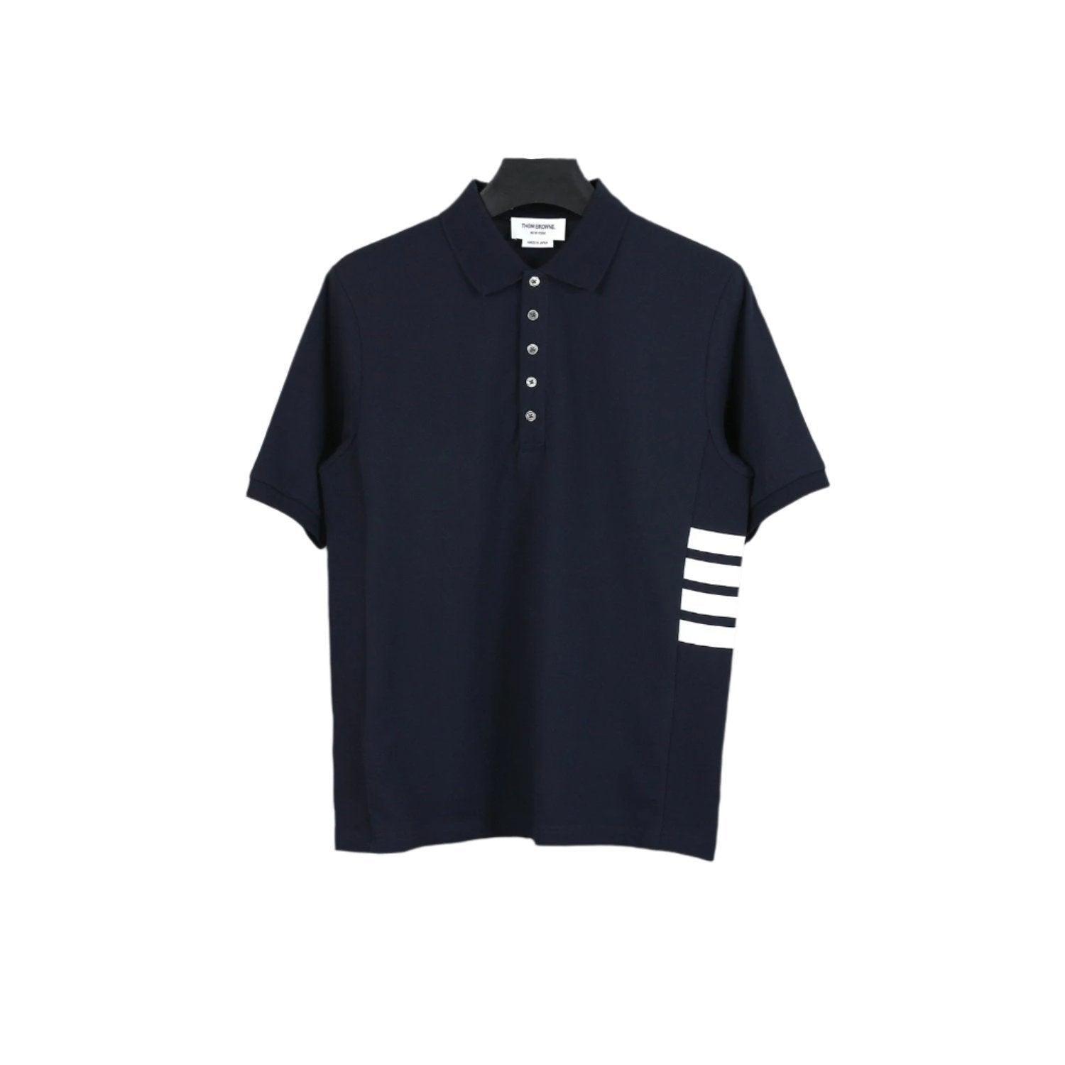 Thom Browne Navy Blue T-Shirt with Collar - Banlieue91