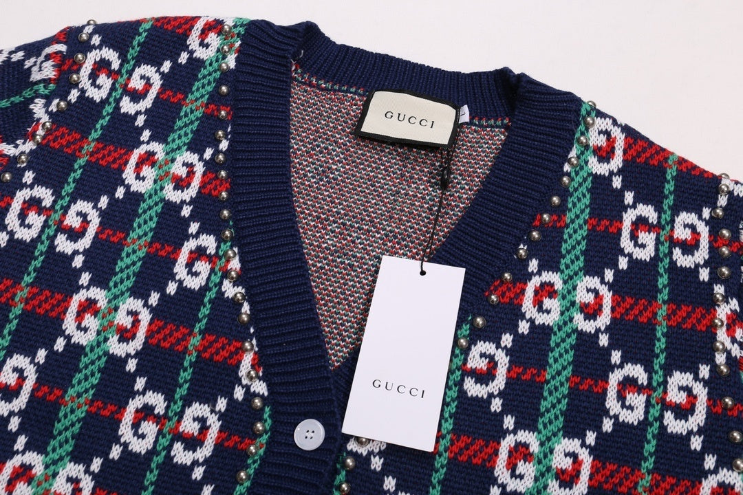 GUCCI Gg-monogram Knitted Cardigan In Blue