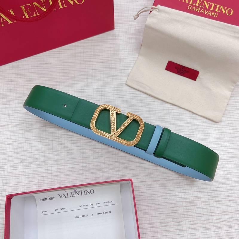 Valentino V logo Hammered Buckle Reversible Wide Signature Belt 'Green/Sky Blue' - Banlieue91