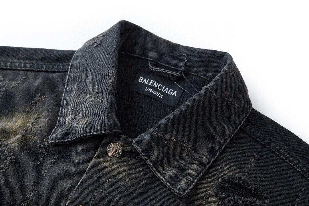 Balenciaga Oversized Distressed Denim Jacket - Black - Banlieue91