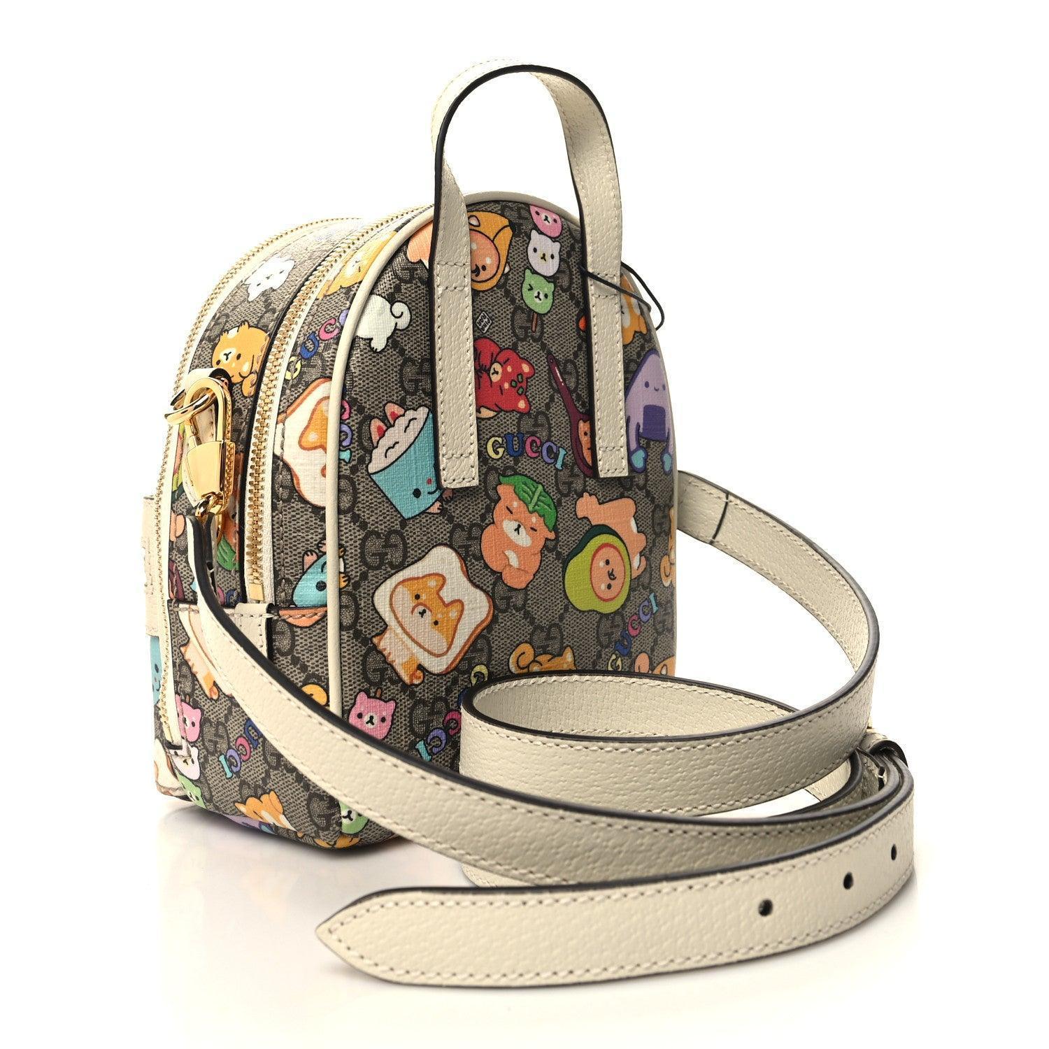 Gucci X PIKARAR GG Supreme Monogram Textured Dollar Calfskin Animal Print Retro Interlocking G Multi-Function Bag Beige Ebony Multicolor Mystic White - Banlieue91