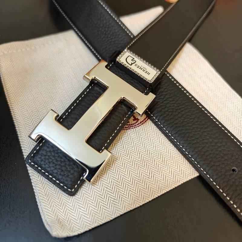Hermes Men Silver Buckle Belt 'Black' - Banlieue91