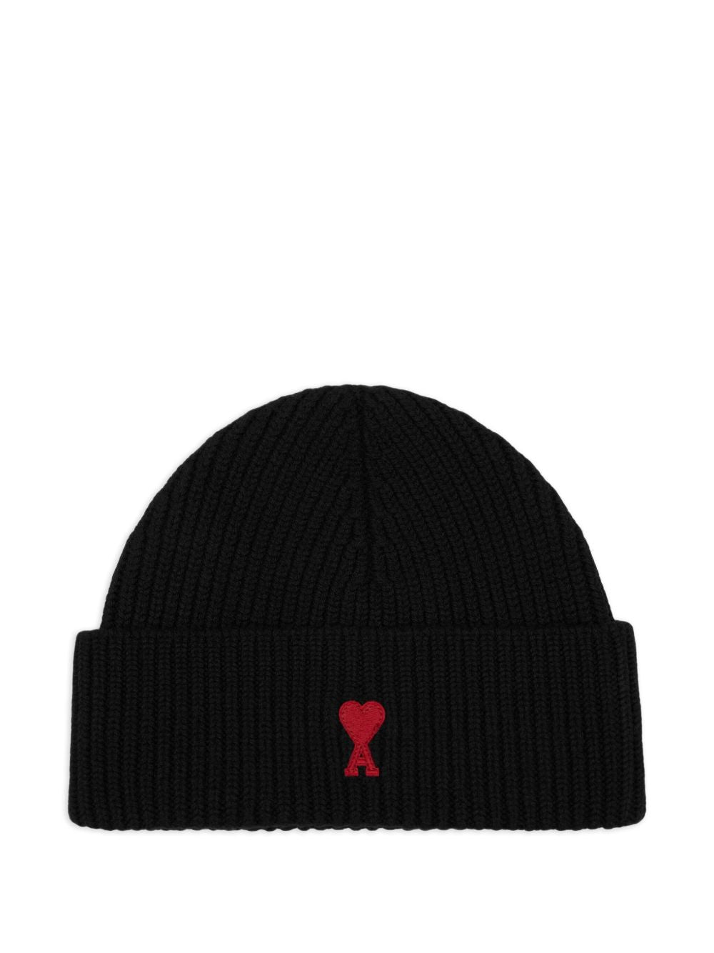 AMI PARIS Wool Ribbed Knit Beanie with Signature Monogram Motif - Banlieue91 -