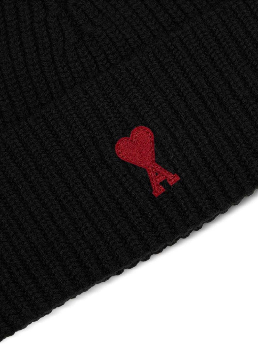 AMI PARIS Wool Ribbed Knit Beanie with Signature Monogram Motif - Banlieue91 -