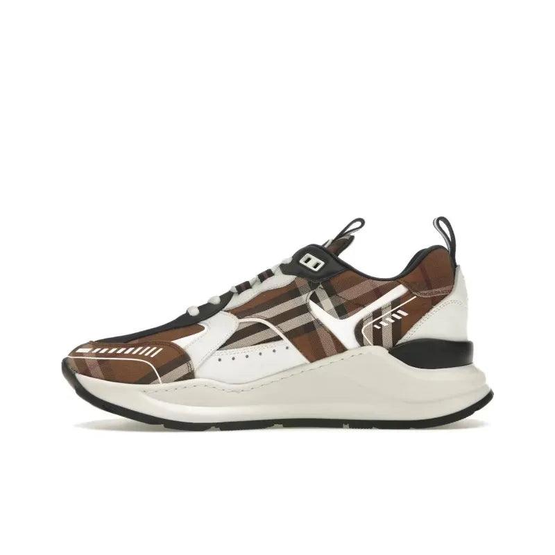 Burberry Vintage Check Cotton And Leather Sneakers Dark Birch Brown White - Banlieue91
