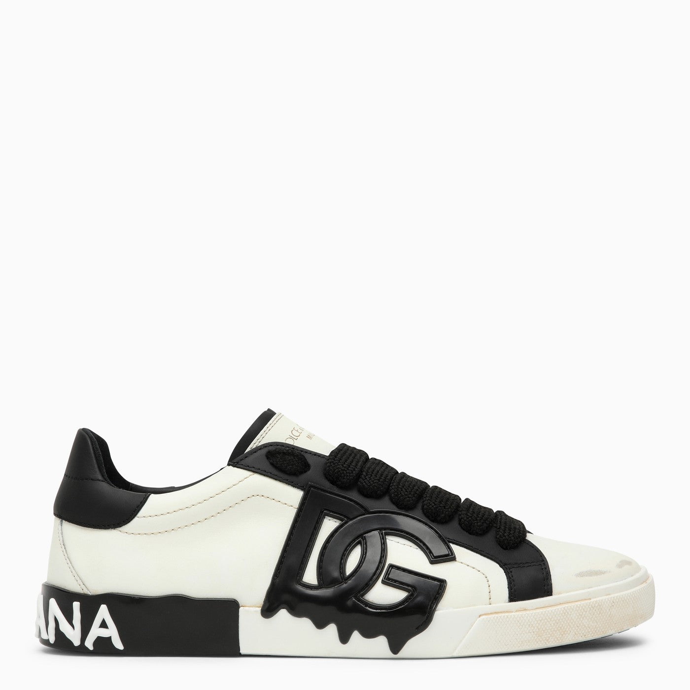 Dolce&Gabbana Portofino Vintage White/Black Leather Trainer - Banlieue91 -