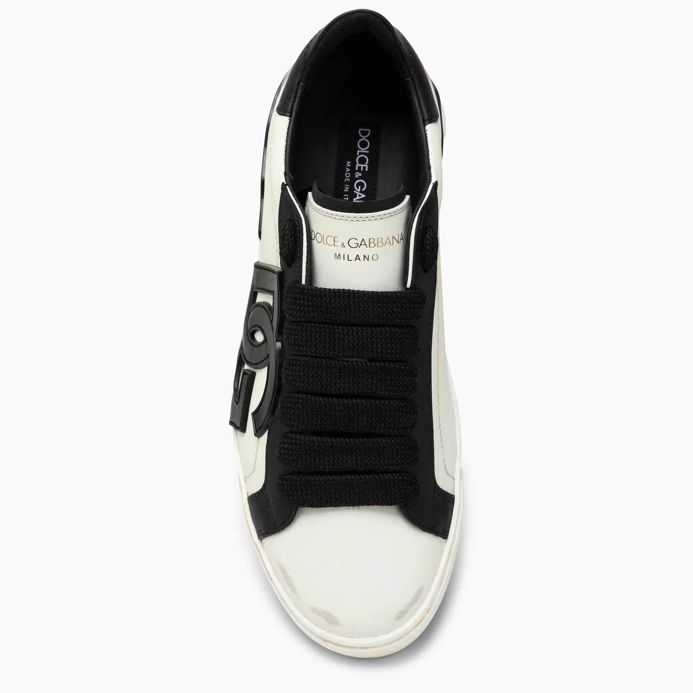 Dolce&Gabbana Portofino Vintage White/Black Leather Trainer - Banlieue91 -