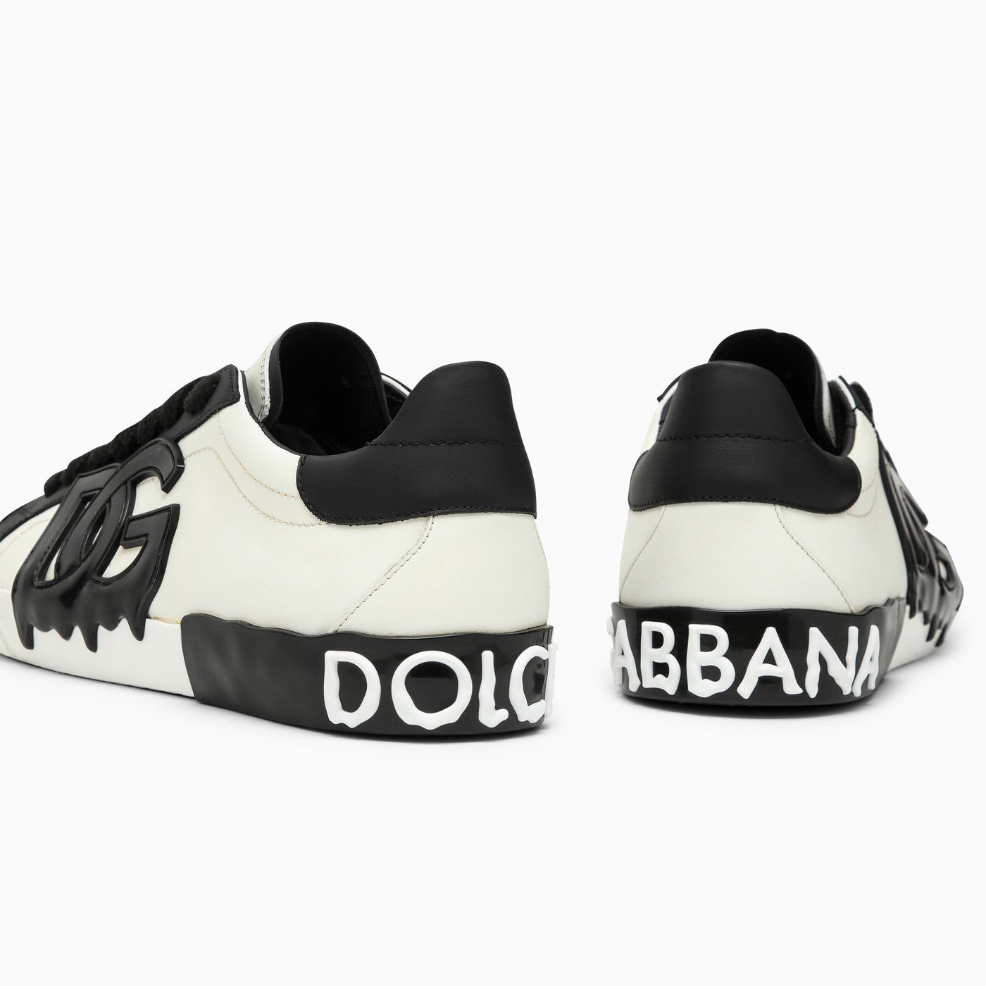 Dolce&Gabbana Portofino Vintage White/Black Leather Trainer - Banlieue91 -