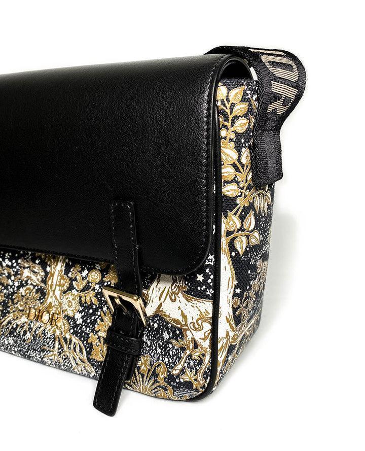 Dior Messenger Bag Regular Dior Messenger Bag Black calfskin, cotton canvas and linen with gold Magica print - Banlieue91