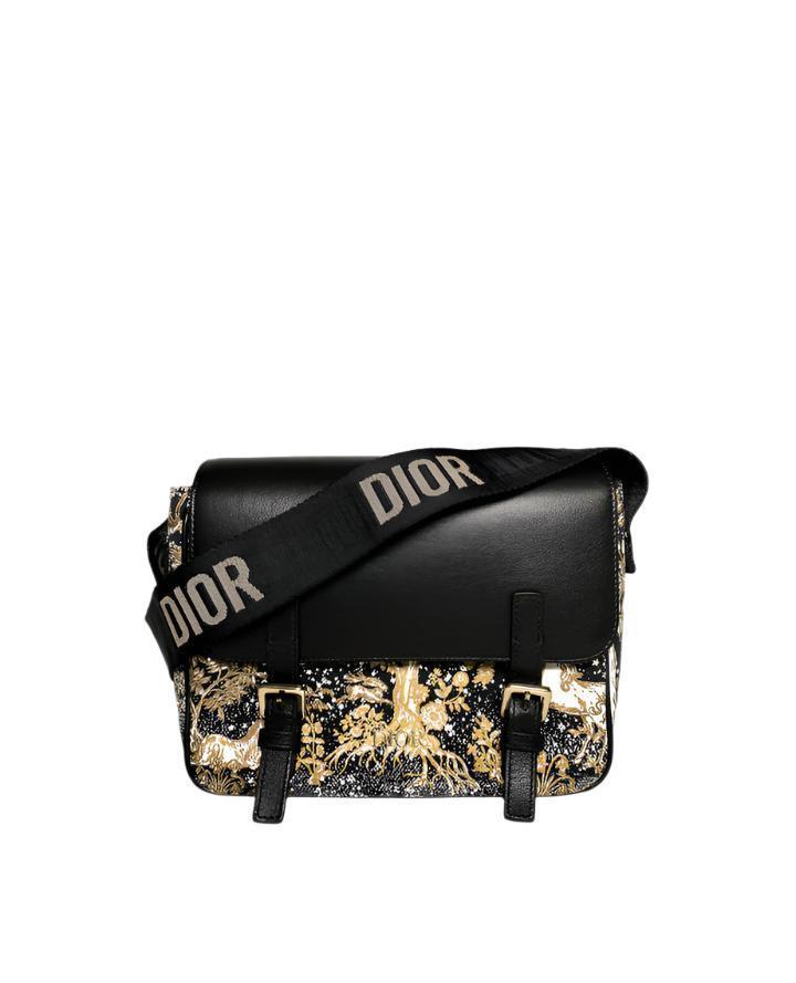 Dior Messenger Bag Regular Dior Messenger Bag Black calfskin, cotton canvas and linen with gold Magica print - Banlieue91