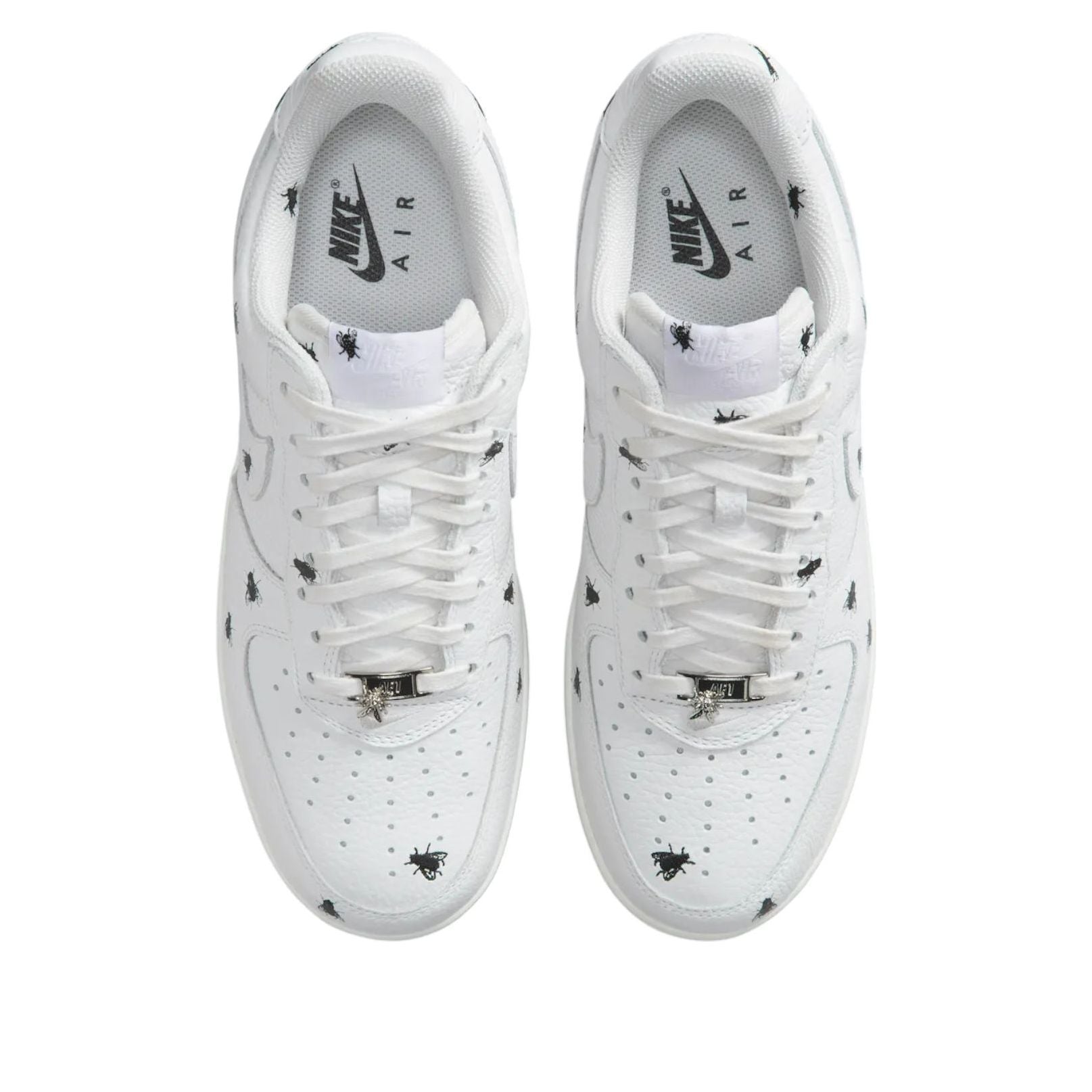 Nike Air Force 1 Low 'Houseflies' shoe featuring a tumbled leather upper with photorealistic housefly graphics, perfect for lifestyle occasions.