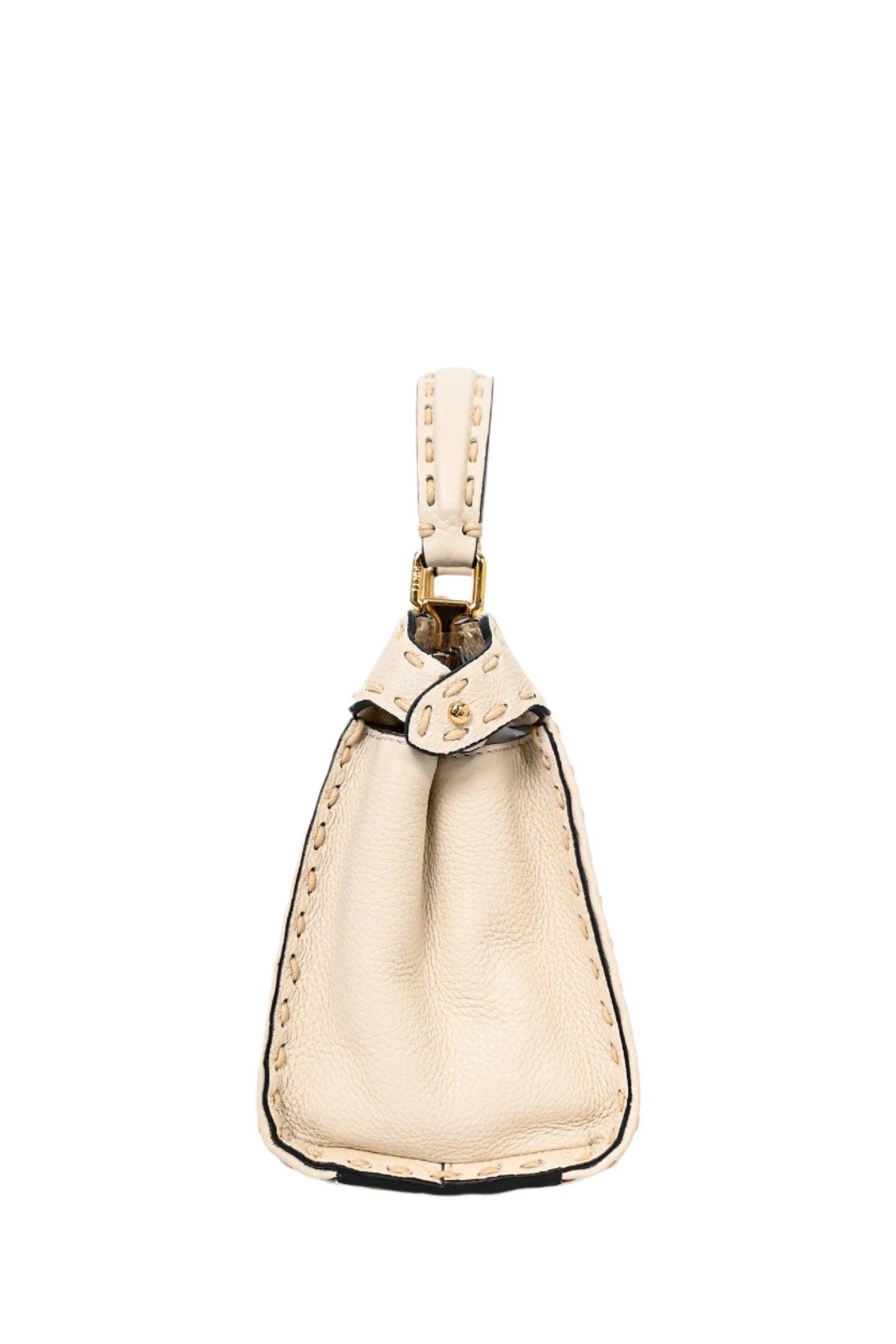 Fendi Cream Leather Astrology Embroidered Canvas Mini Peekaboo Top Handle - Banlieue91