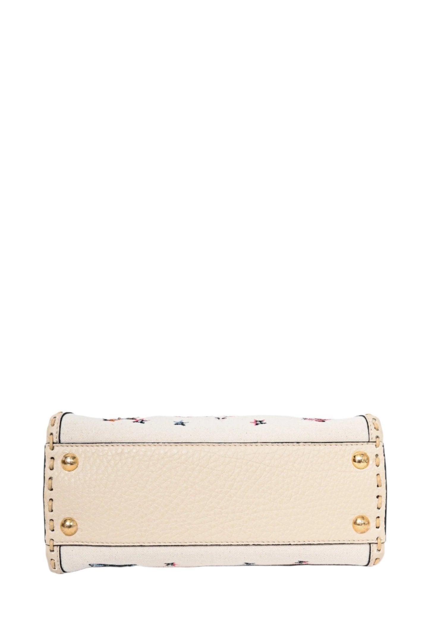 Fendi Cream Leather Astrology Embroidered Canvas Mini Peekaboo Top Handle - Banlieue91