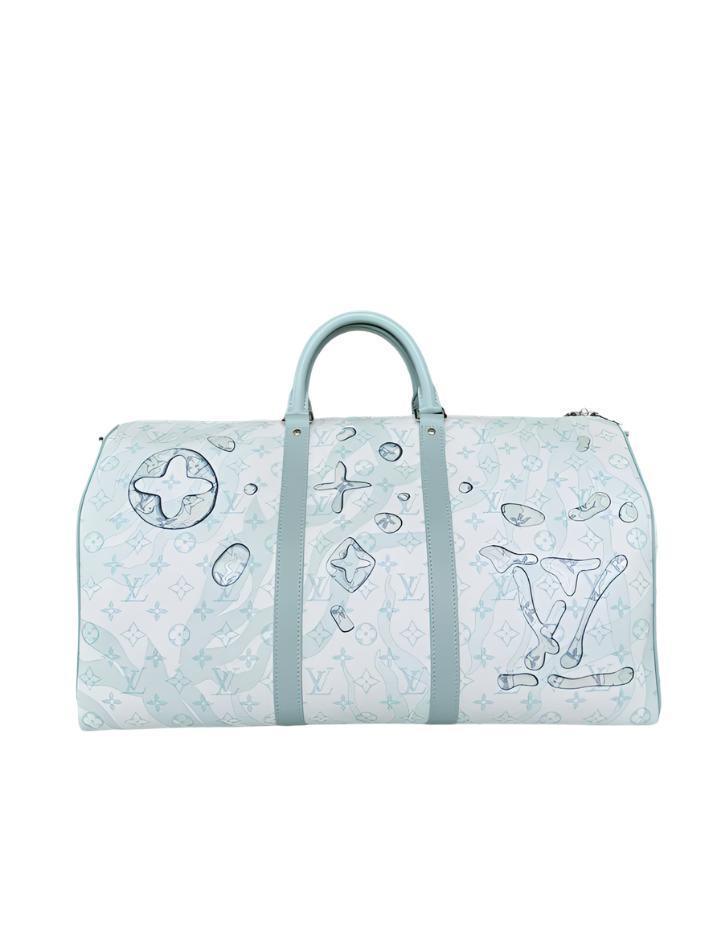 Louis Vuitton White & Blue Aquagarden Monogram Keepall 50 - Banlieue91