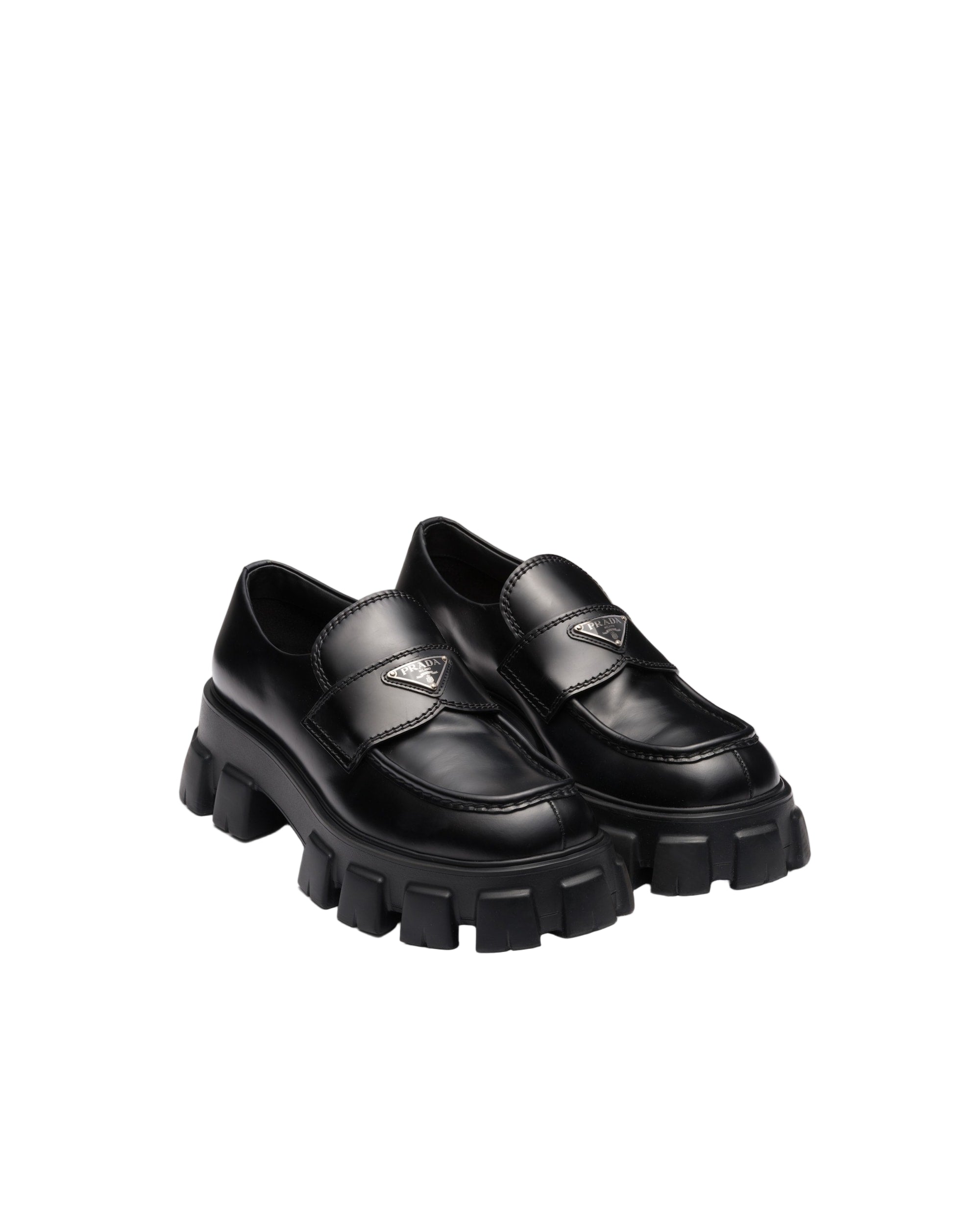 Prada - Monolith brushed leather loafers