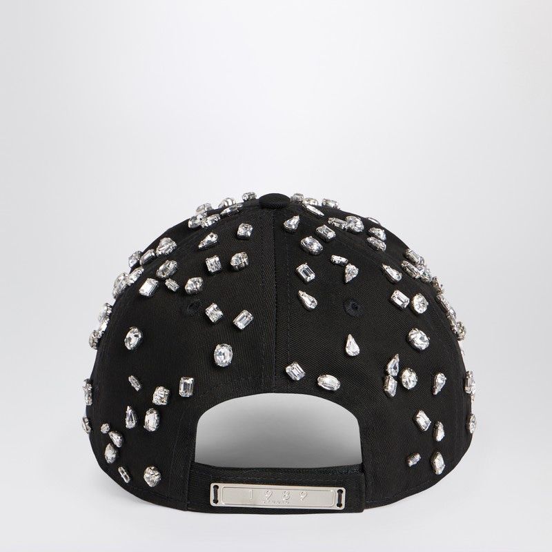 Black baseball cap with clear crystal embellishments and adjustable back strap