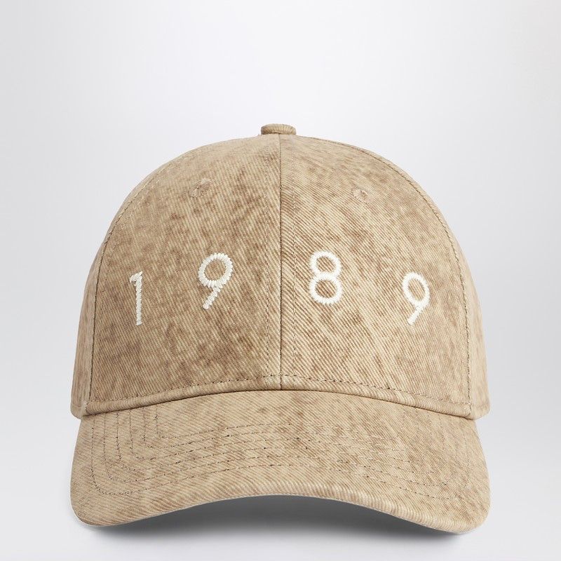Beige corduroy baseball cap with white 1989 embroidery on the front, fashion accessory