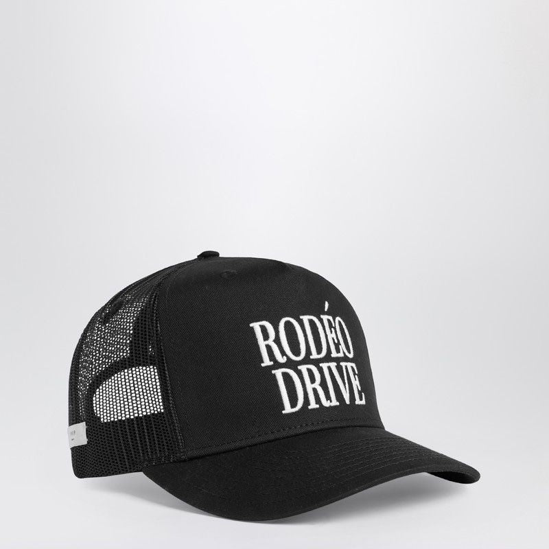 Black mesh trucker cap with white 'RODÉO DRIVE' embroidery on front, fashion accessory
