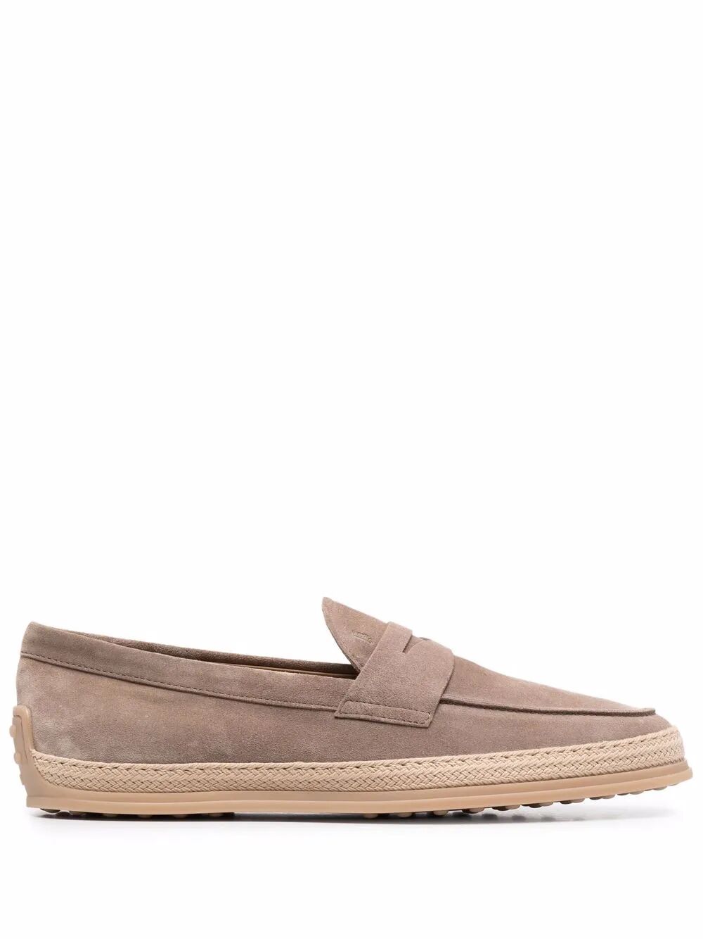 TOD'S Suede Loafers with Rubber Outsole and Raffia Piping - Banlieue91 -
