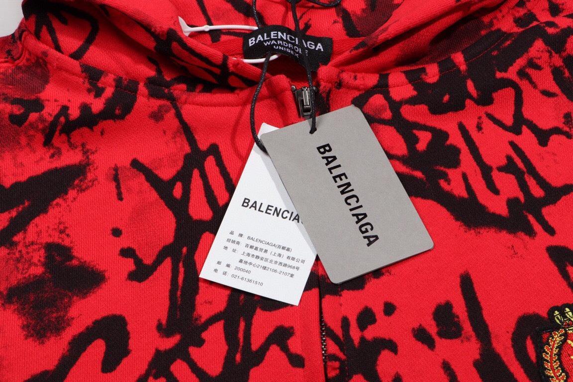 Balenciaga Skater Graffiti Zip Up Hoodie Red - Banlieue91
