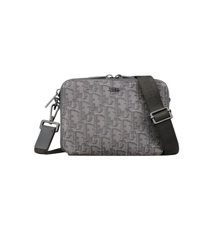 Zipped Pouch with Strap Grey and Black Dior Oblique Jacquard - Banlieue91