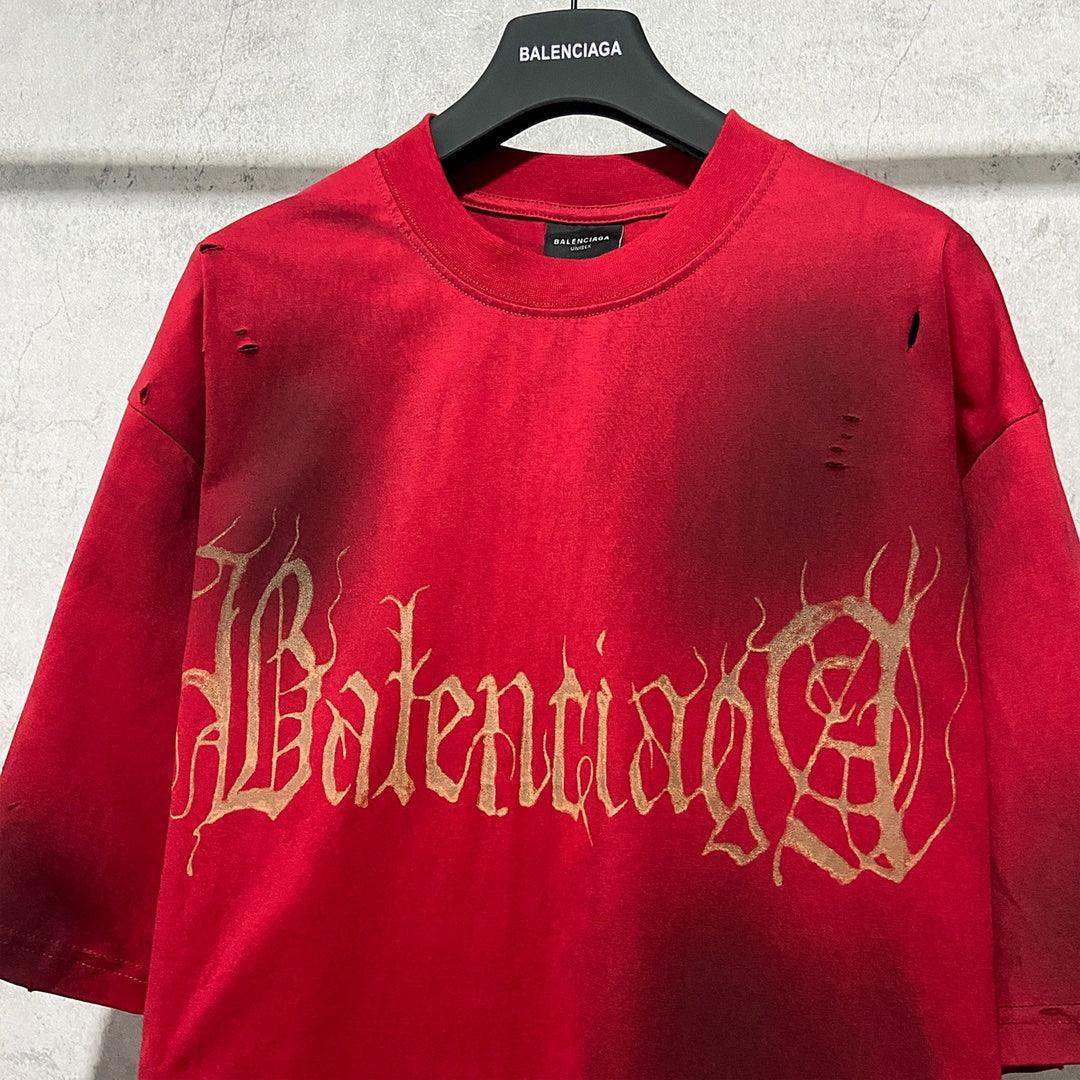 Balenciaga Red T-Shirt Without Collar - Banlieue91