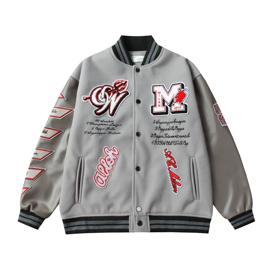 AC Milan Off-White Gray Varsity Wool Jacket | Banlieue91