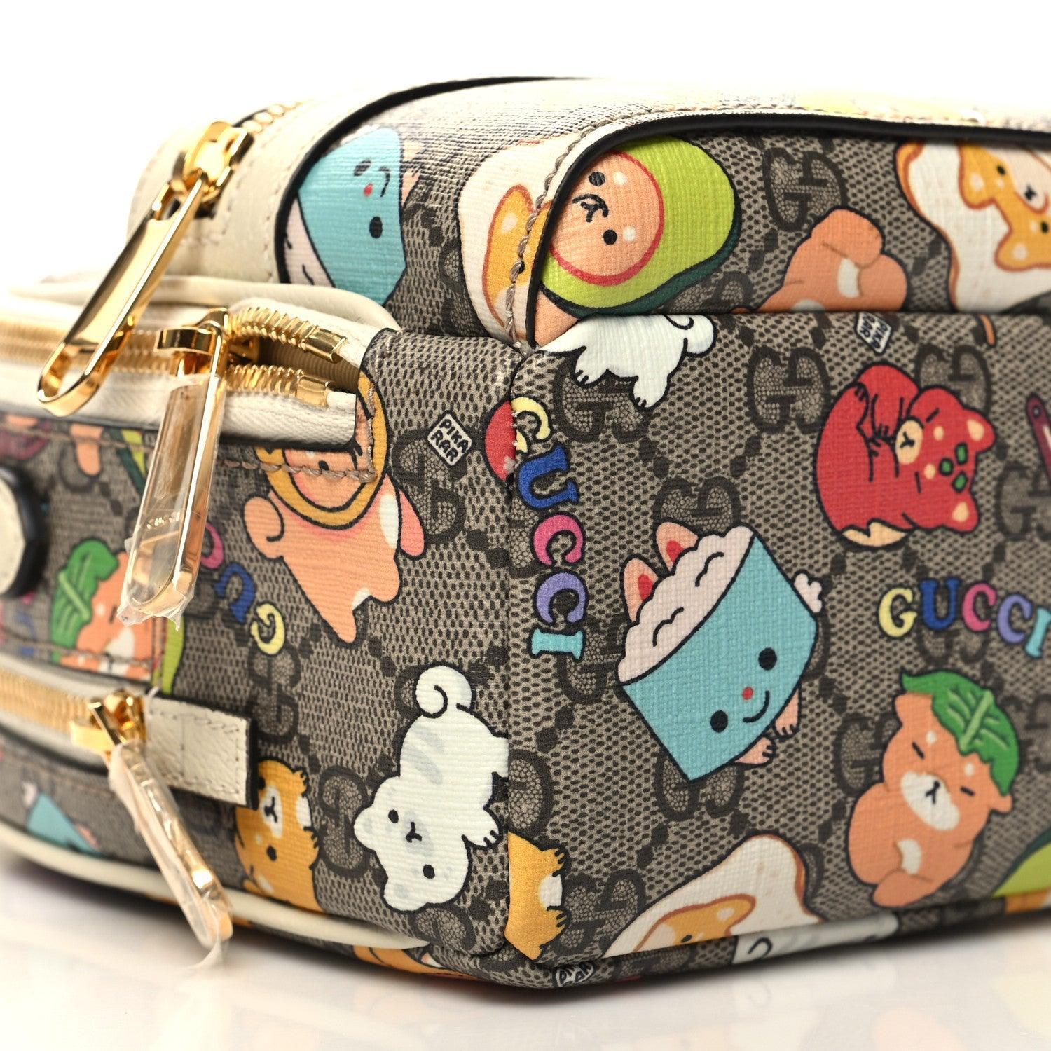 Gucci X PIKARAR GG Supreme Monogram Textured Dollar Calfskin Animal Print Retro Interlocking G Multi-Function Bag Beige Ebony Multicolor Mystic White - Banlieue91