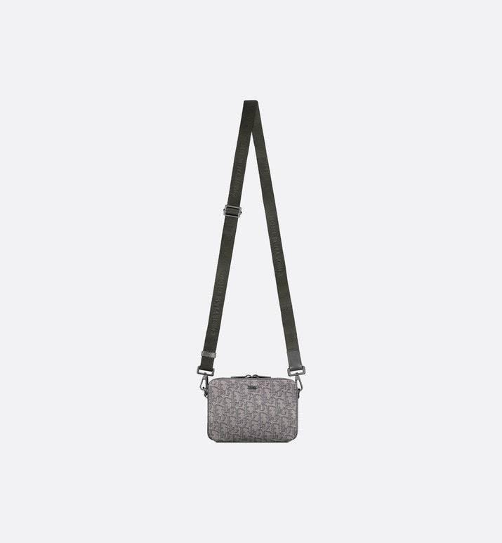 Zipped Pouch with Strap Grey and Black Dior Oblique Jacquard - Banlieue91
