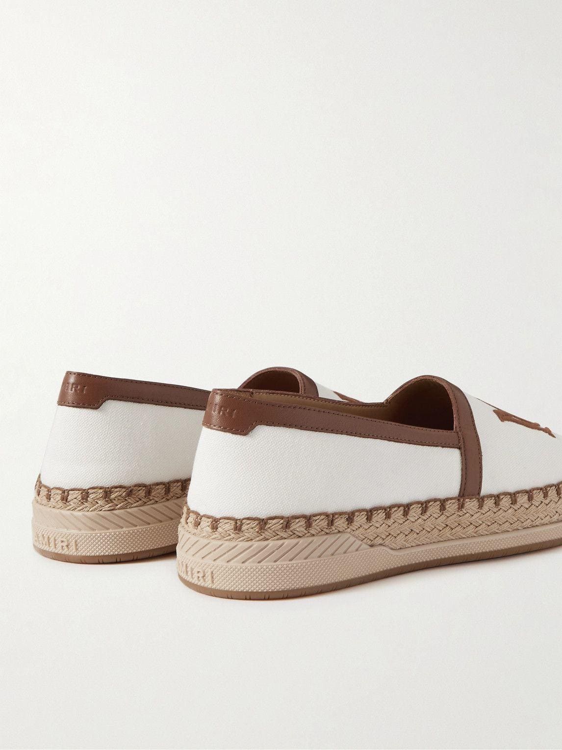 AMIRI - MA Logo-Embroidered Leather-Trimmed Canvas Espadrilles - White/Brown | Banlieue91