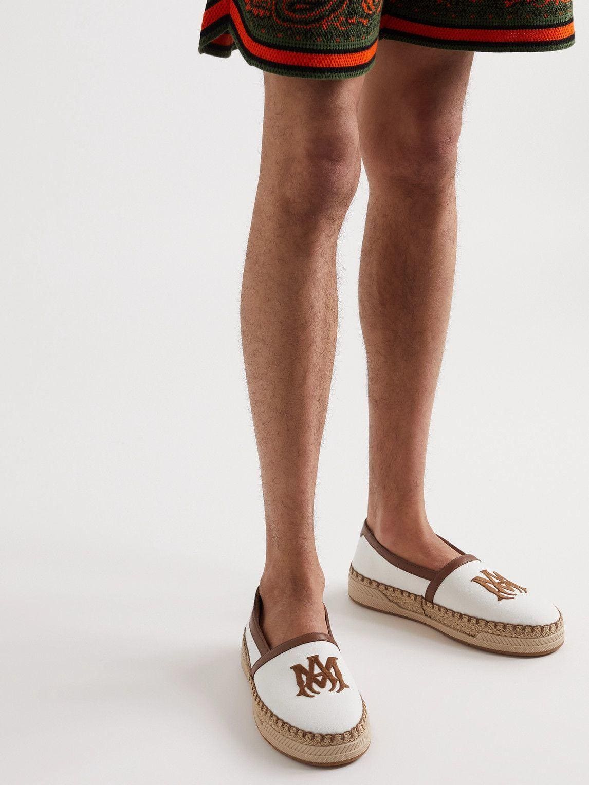 AMIRI - MA Logo-Embroidered Leather-Trimmed Canvas Espadrilles - White/Brown | Banlieue91