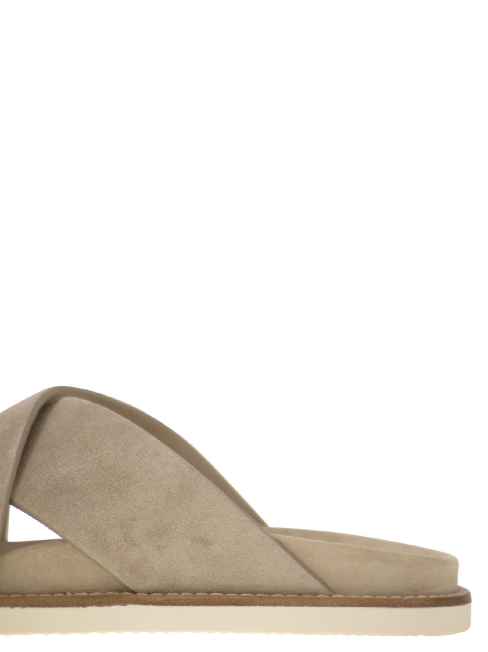 Brunello Cucinelli Washed Suede Slides - Banlieue91 -