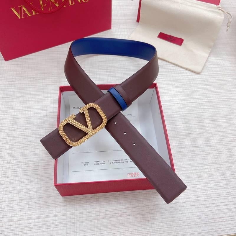 Valentino V logo Hammered Buckle Reversible Wide Signature Belt 'Brown/Blue' - Banlieue91