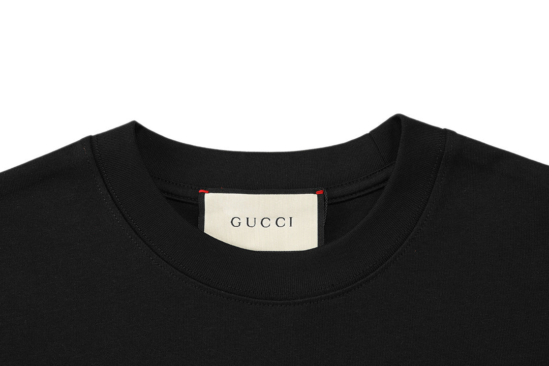 Close-up of the fabric texture of the Gucci T-Shirt Without Collar 'Black' highlighting its premium cotton quality.