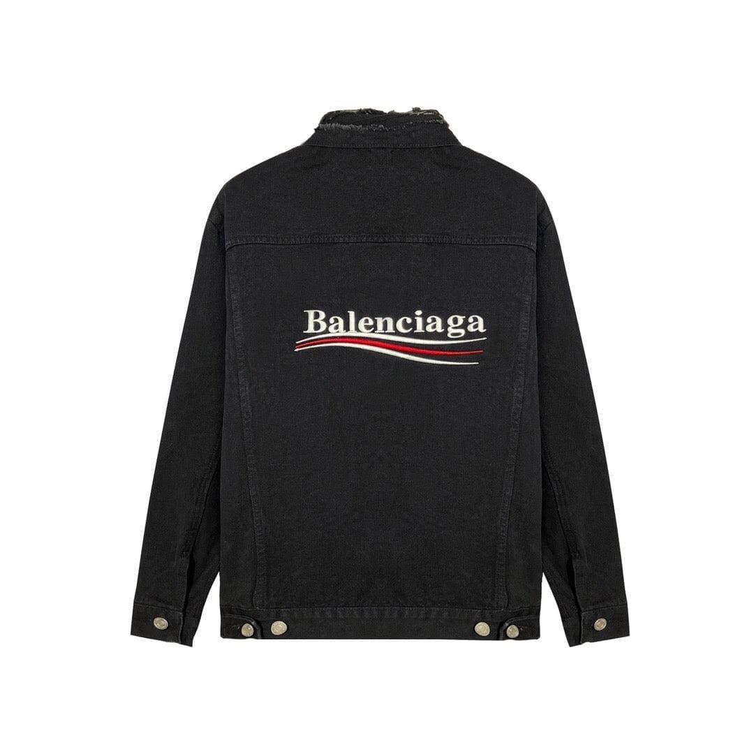 Balenciaga Black Embroidered Political Logo Denim Jacket | Banlieue91