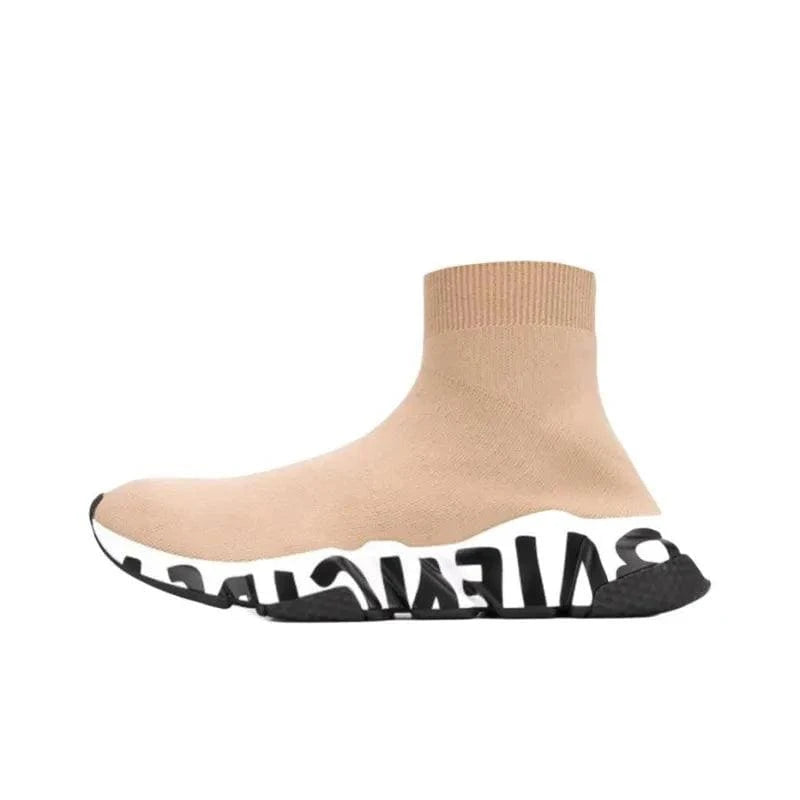 Balenciaga Speed Graffiti Sneakers 'Beige Knit With White And Black Graffiti Sole Unit' | Banlieue91