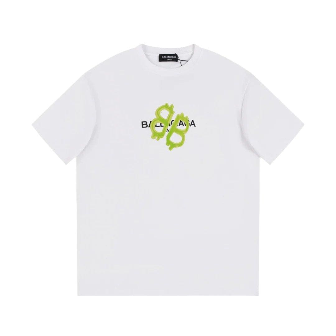 Balenciaga White & Green T-Shirt Without Collar | Banlieue91