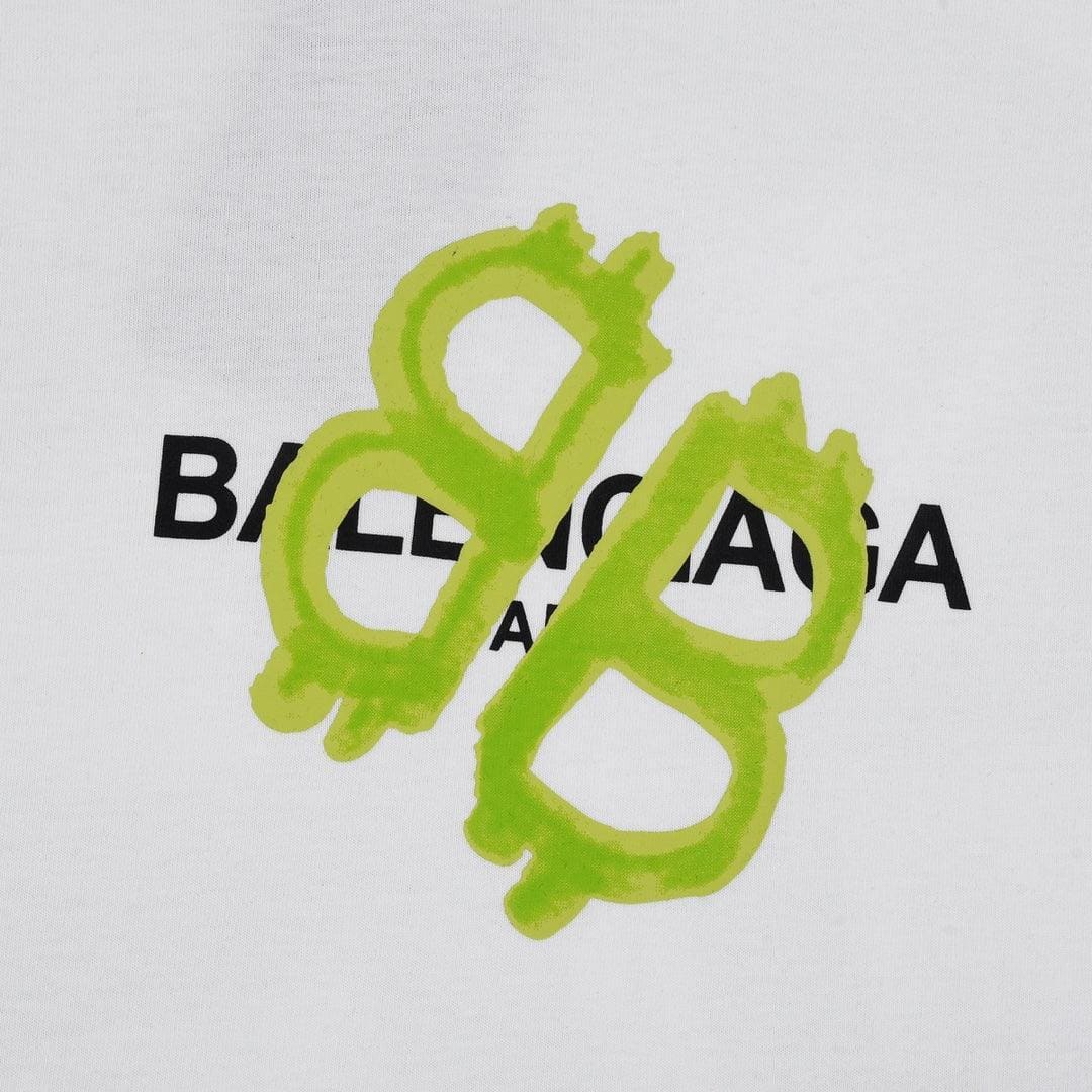 Balenciaga White & Green T-Shirt Without Collar | Banlieue91