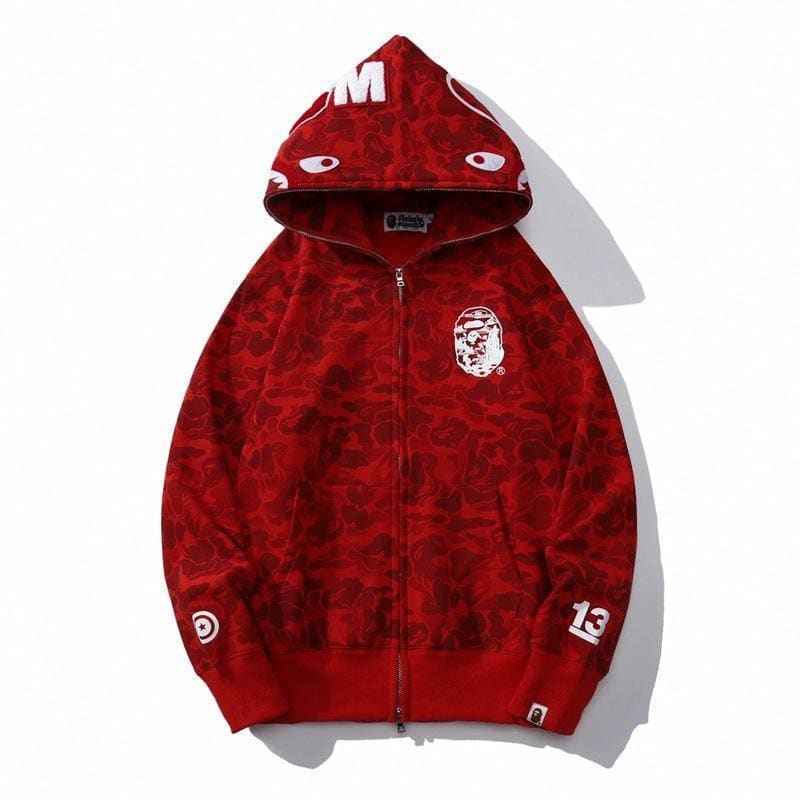 BAPE OG Camo Shark Full Zip-Up Hoodie A Bathing Ape 'Red' | Banlieue91