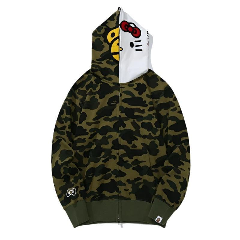 BAPE Sanrio Milo Hello Kitty Split Face 1st Camo Full Zip Hoodie A Bathing Ape Green | Banlieue91