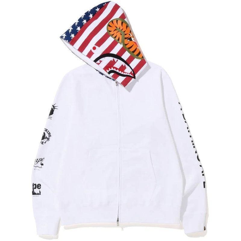 BAPE US Limited Collection USA Shark Hoodie A Bathing Ape White | Banlieue91